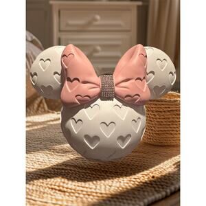 NIB Disney Home Minnie Mouse Large Vanity Organizer White Embossed w Pink Bow